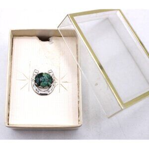 Vintage Ballou Regd Horseshoe Pin Green Marble-Like Fashion Faux Stone New Box